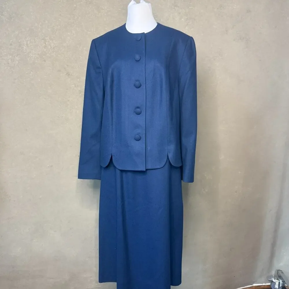 Vintage 90s Pendleton Wool Skirt Suit Navy Blue Scallop Hem Plus Size 20W USA